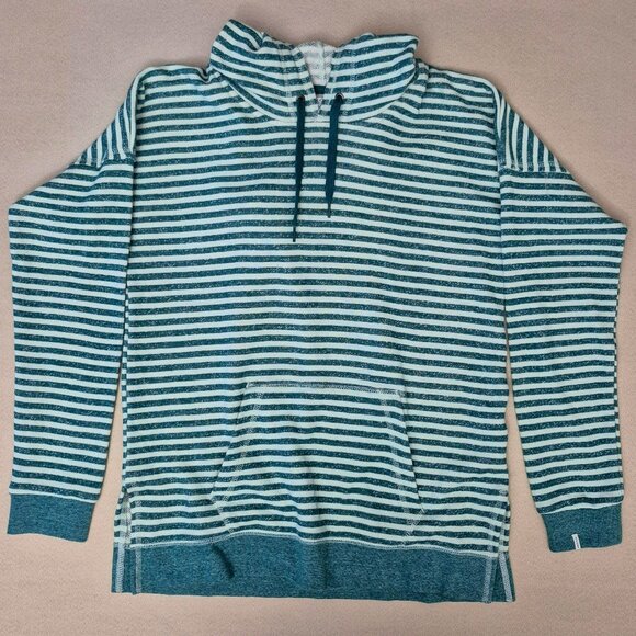 Volcom Striped French Terry Hoodie Sweater Womens M Green Long Sleeve - Picture 1 of 10